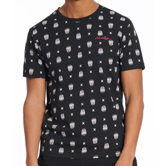 Hurley Black Graphic T-Shirt Mens Medium Day of the Dead Sugar Skull Calavera - Picture 9 of 9